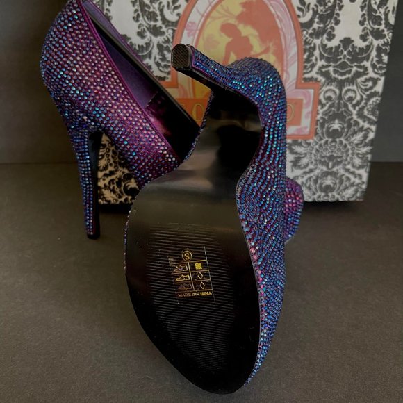Bordello Teeze Rhinestone Platforms Purple with Iridescent Stones Size 8 - Picture 4 of 13